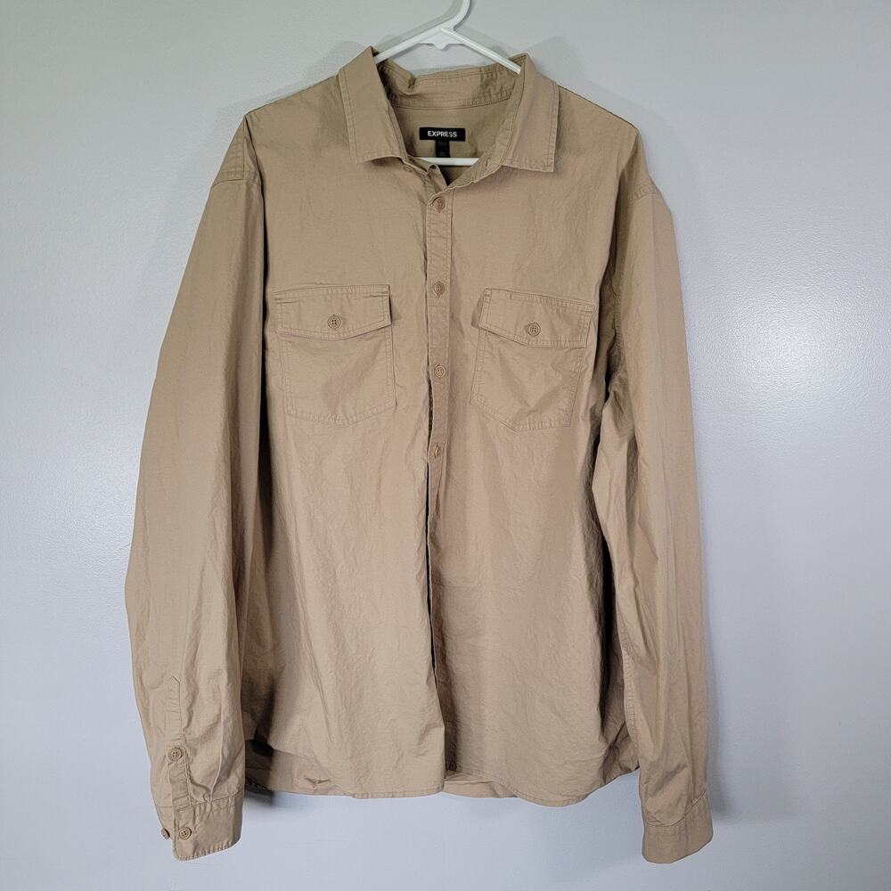 Express Button Down Shirt Mens XXL Tall Beige Casual Office Preppy Lightweight